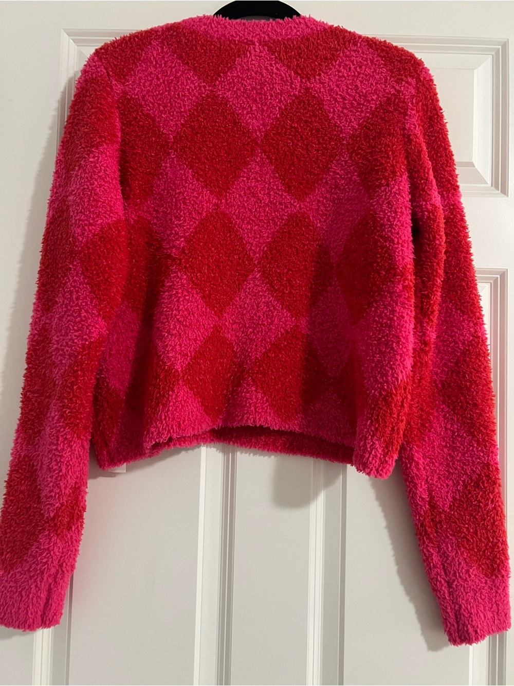 Fuzzy Crewneck Sweater in Pink & Red - Picture 4 of 5
